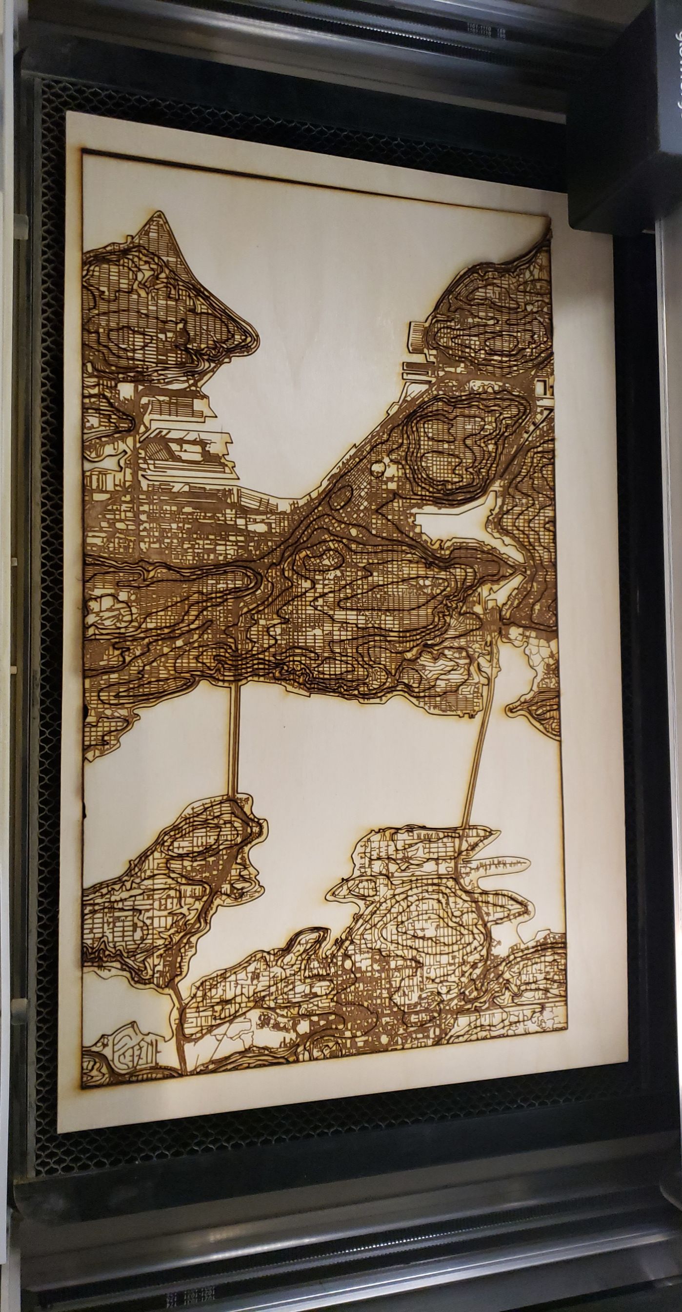 Fresh laser cut street-map of Seattle area